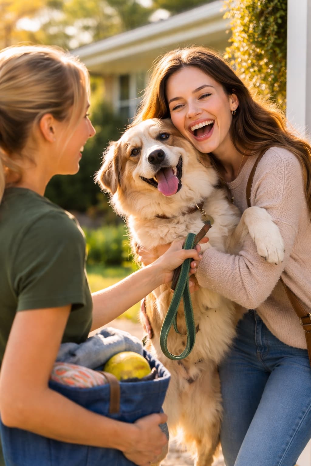 Trusted handoff โ neighbor passing a dog to another community member